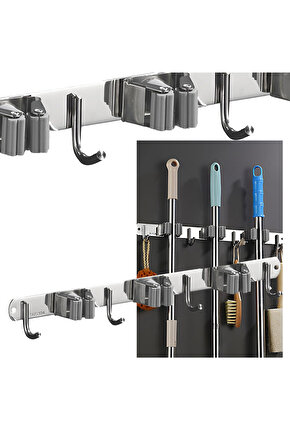 Dört Kancalı Askılık Üç Klıpslı Paspas Süpürge Tutucu