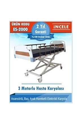 3 Motorlu Hasta Yatağı Full Abs Kaplama Hasta Yatağı