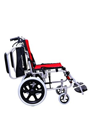 W 206 Refakatçi Frenli Katlanabilir Tekerlekli Sandalye Kırmızı Renkli