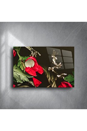 Kırmızı Gelincik Çiçekli Cam Tablo