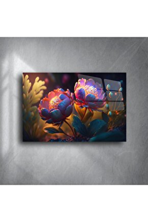 Premium Cam Tablo Renkli Çiçekler
