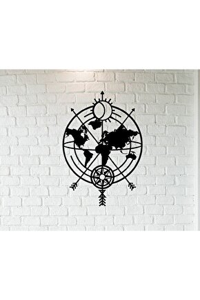 Pusula Harita Duvar Tablosu 70x50cm - Ahşap Dekoratif Modern Duvar Süsü Lazer Kesim