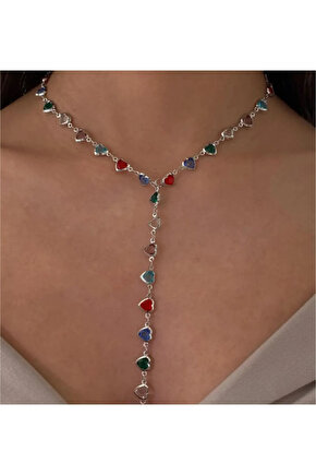 Renkli Kalpli Model Zirkon Taş Y Kolye