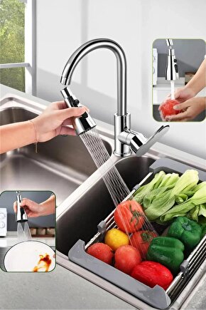 3 Fonksiyonlu Dönebilen Metalik Musluk Başlığı | Su Tasarruflu ve Ayarlanabilir Başlık