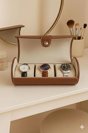 Kahverengi Deri 3’lü Saat Kutusu 19x9 cm