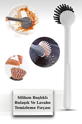 Silikon Fırça Başlıklı Bulaşık , Klozet ve Lavabo Temizleme Fırçası Ergonomik Saplı