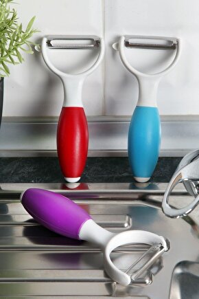 Pratik Renkli Silikon Saplı Tombul Soyacak Çelik Meyve Sebze Soyacağı 1 Adet