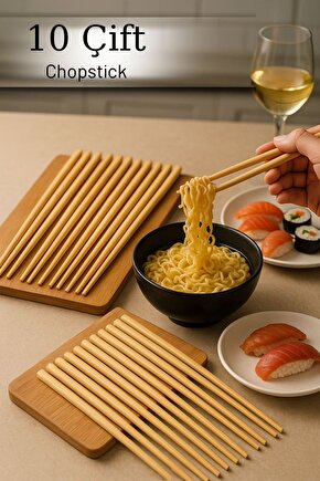 Bambu Chopstick 10 Çift Yemek Çubuğu Seti Sushi Noodle Ramen