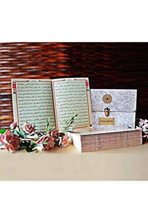 Hatim Cüzü Hatim Seti 30 Cüz Rahle Boy 20x28 Krem Nubuk Çantalı Kadife Kuranı Kerim Sesli Dinleme