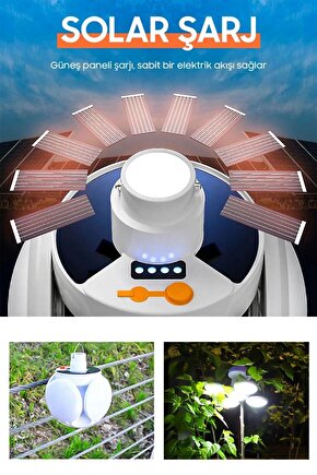 4 Kol 1 Gövde Solar Güneş Enerjisi İle Şarj Olabilen Kanca ve Pil Göstergeli Kamp ve Bahçe Işığı