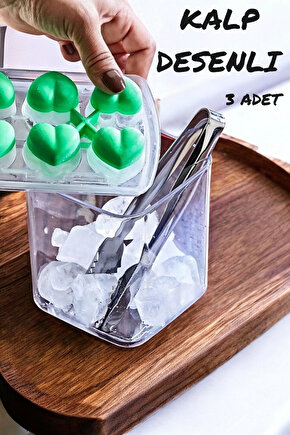 3 Adet Plastik Buz Kalıbı Bas Çıkar Kalp Desenli