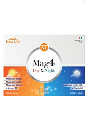Mag4 Day & Night Magnezyum 60 Tablet Sitrat - Malat - Taurat - Bisglisinat - B6 Vitamini