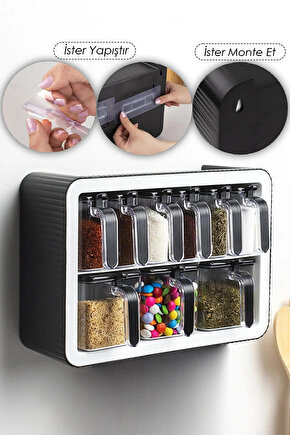 Baharatlık Takımı 9lu Standlı Kendinden Yapışkanlı Kaşıklı