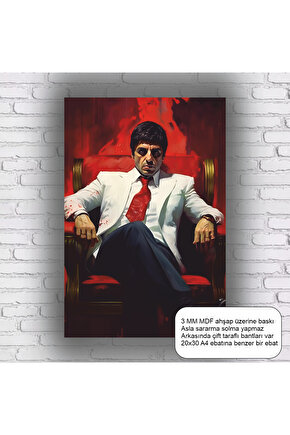 scarface yaralı yüz al pacino sinema film ev dekorasyon mdf tablo retro ahşap poster