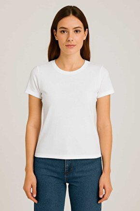 Kadın Bisiklet Yaka Likralı Kısa Kol Body Crop T-Shirt siyah ekru k.lacivert