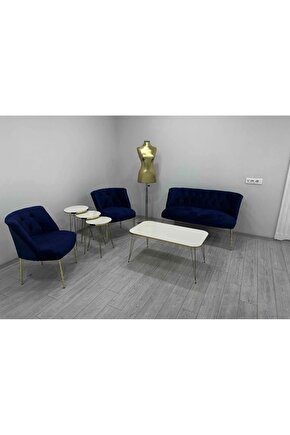Çay Seti Koltuk Berjer Takımı 2+1+1 Puf Hediyeli Gece Mavisi