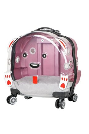 VG Şeffaf Tekerlekli ve Çekçekli Kedi Köpek Taşıma Valizi Büyük Model