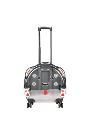 Şeffaf Tekerlekli Kedi Köpek Taşıma Valizi Çekçekli Büyük Model Açık Gri
