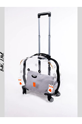 Şeffaf Tekerlekli Kedi Köpek Taşıma Valizi Çekçekli Büyük Model Siyah Kırmızı Minderli