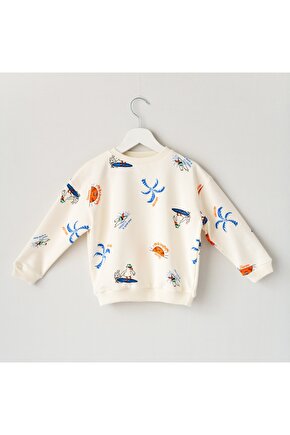 Beyaz Desenli Sweatshirt