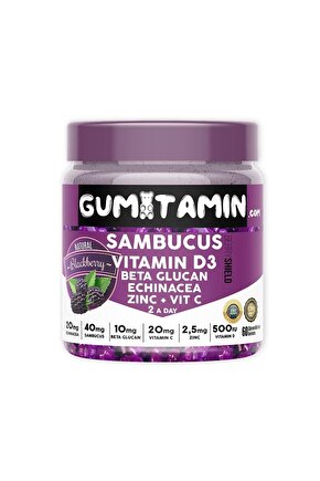 Sambucus Multivitamin Karamürver, Vitamin C+d3, Çinko, Beta Glukan Doğal Böğürtlen Aromalı