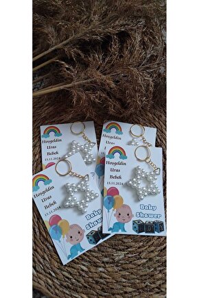 Baby Shower Yıldız Anahtarlık 4 Adet Anı Kartlı Bebek