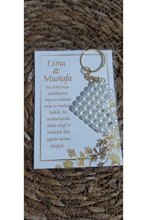 İncili Kalpli Anahtarlık 8 Adet Söz-nişan-kına-nikah-mevlüt-mezuniyet Hatıra