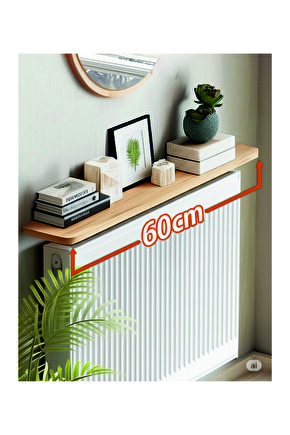 4 KÖŞE OVAL Petek Üstü Raf Dresuar Duvara Montajsız Kalorifer Peteği Üstü Raf 60x18cm ÇAM