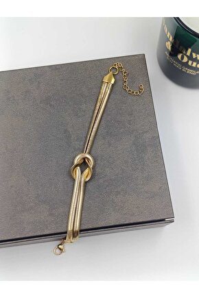 Çelik Gold İtalyan Yassı Düğüm Bileklik