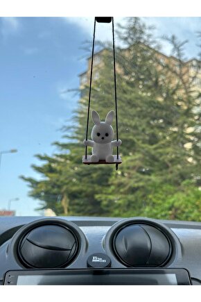 Salıncaklı Tavşan Araba Dikiz Ayna Süsü - Otomobil Aksesuarları -Araba Süsü