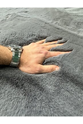 Premium Yumuşacık Tavşan Tüyü Serisi Tüy Dökmez Kaymaz Dokuma Taban Peluş Halı Antrasit