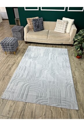 Modern Yumuşak Dokulu Tüy Dökmez Yıkanabilir Tavşan Tüyü Peluş Halı Gri