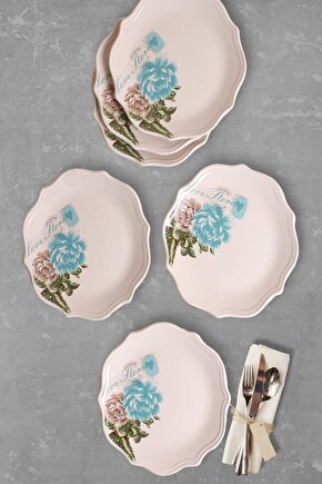 Turkuaz Gül Servis Tabağı 26 Cm 6 Adet