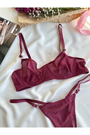 Lila Tül Bralet Sütyen Takımı