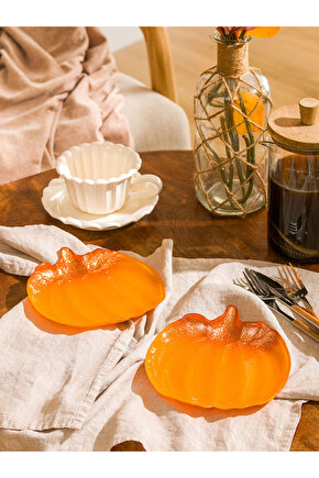 Turuncu Bal Kabağı Figürlü Cam Kase Seti 2li
