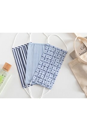 Blue Drawıng Pamuk Maske 9,5x18 Cm Mavi