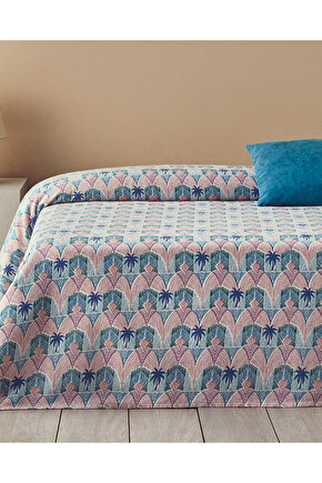 Tropical Palm Çift Kişilik Pike Mavi