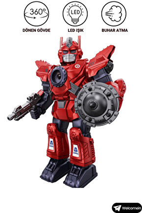 Oyuncak İnteraktif Pilli Robot Işıklı Müzikli Sesli Dans Eden Buhar Çıkartan Disk Atan Roket Atan