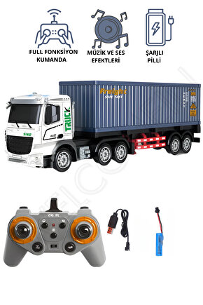 Oyuncak 2.4GHz Uzaktan Kumandalı 1:12 Ölçek Işıklı ve Sesli Konteynerlı Tır - Şarjlı Dorseli Tır
