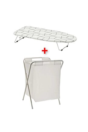 Mini Ütü Masası Uzunluk 73 cm + Katlanır Ayaklı Çamaşır Sepeti 50 Lt İkea Set
