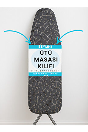 Ütü Masası Kılıfı Örtüsü Bezi, Keçeli,süngerli, Ipli Yanmaz Ayarlanabilir 50x150 Cm Gri