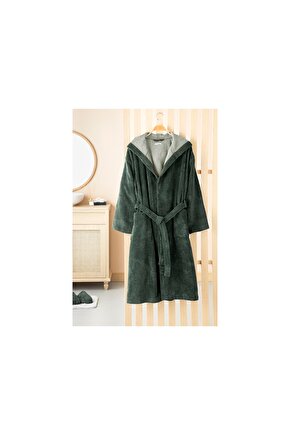 Softy Triga Pamuklu Kapüşonlu Bornoz S-m Koyu Yeşil