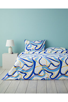 Abstract Marine Çift Kişilik Nevresim Seti Lacivert-Turuncu