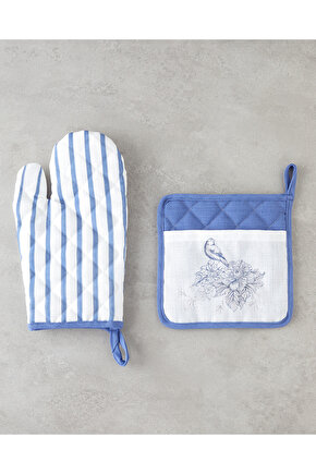 Edenic Polyester 2li Mutfak Seti 17x30 cm+20x20 cm Beyaz - Lacivert