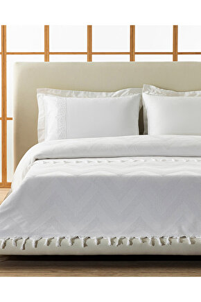 Leona Pamuklu Jakarlı Çift Kişilik Pike Beyaz