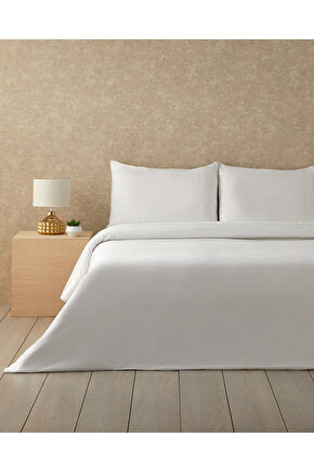 Modello Pamuk Saten Nakışlı King Size Çarşaflı Nevresim Takımı Beyaz