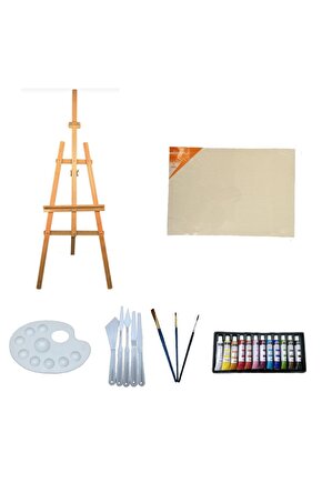 Ayaklı Ahşap Şövale 175 Cm Akrilik Boya Başlangıç Seti