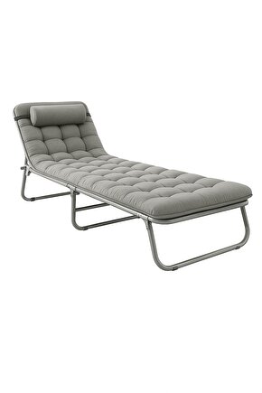 Minderli Yastıklı Kamp Yatağı Katlanır Şezlong Kampet Gri 1631