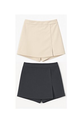 2li Yırtmaçlı Mini Şort Etek