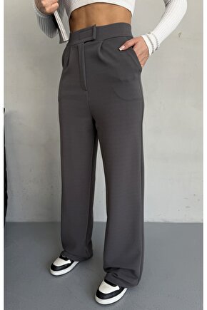Likralı Cırtlı Kadın Palazzo Pantolon – Cesur Tarz, Yüksek Bel, Rahat Kesim